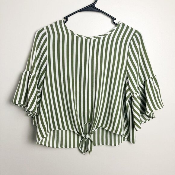 E2 Striped Tie front Cropped Blouse - Picture 1 of 7